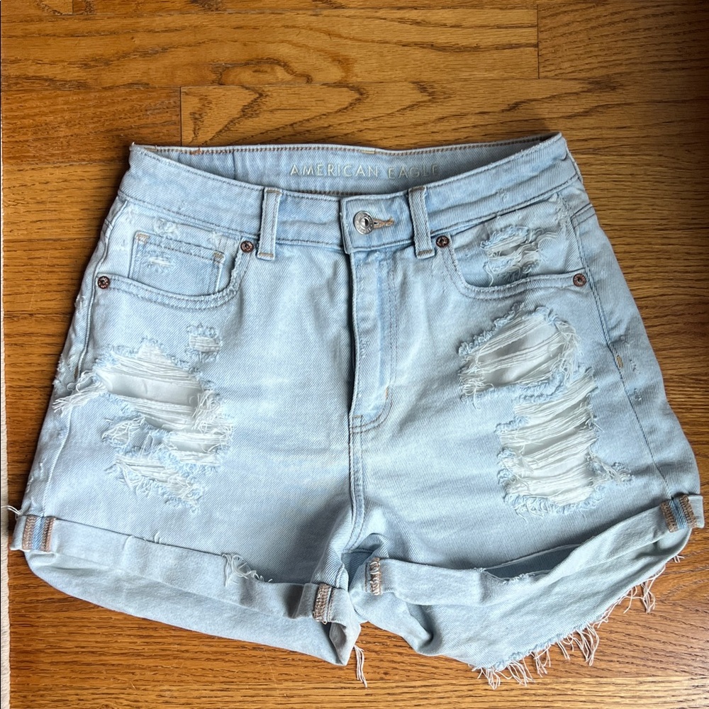 American Eagle Outfitters Light Blue Ripped Jean Shorts